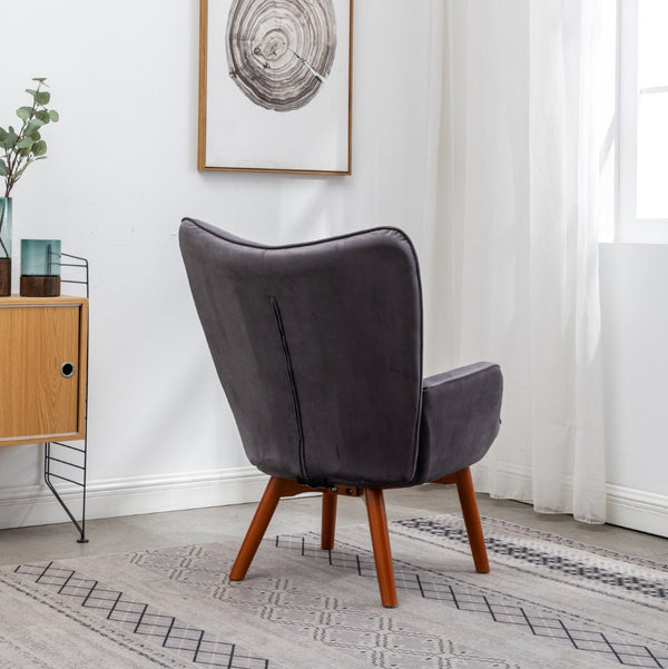 English Elm Leiria Wingback Velvet Tufted Accent Chair with Matching Ottoman Mid-century Lounge Gray T2574P164273