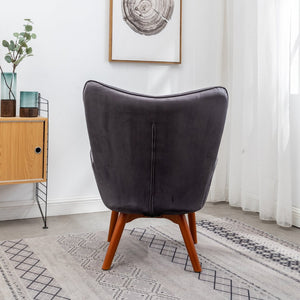 English Elm Leiria Wingback Velvet Tufted Accent Chair with Matching Ottoman Mid-century Lounge Gray T2574P164273