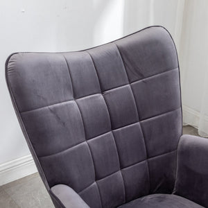 English Elm Leiria Wingback Velvet Tufted Accent Chair with Matching Ottoman Mid-century Lounge Gray T2574P164273