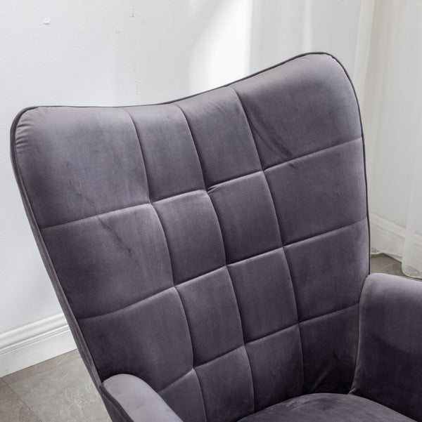 English Elm Leiria Wingback Velvet Tufted Accent Chair with Matching Ottoman Mid-century Lounge Gray T2574P164273