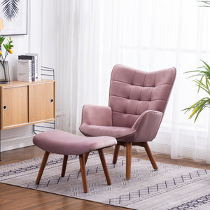 English Elm Leiria Wingback Velvet Tufted Accent Chair with Matching Ottoman Mid-century Lounge Mauve T2574P164274