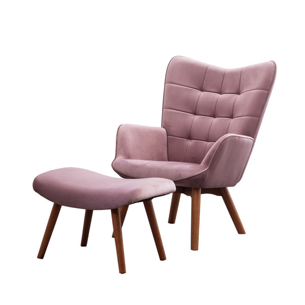 English Elm Leiria Wingback Velvet Tufted Accent Chair with Matching Ottoman Mid-century Lounge Mauve T2574P164274