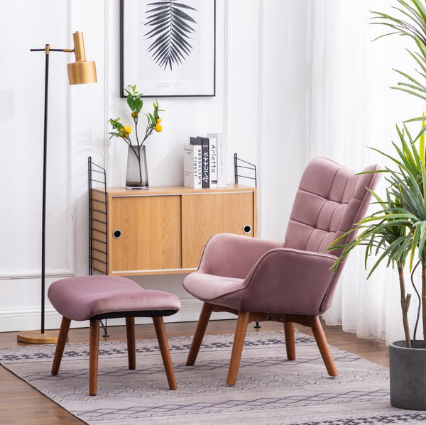 English Elm Leiria Wingback Velvet Tufted Accent Chair with Matching Ottoman Mid-century Lounge Mauve T2574P164274