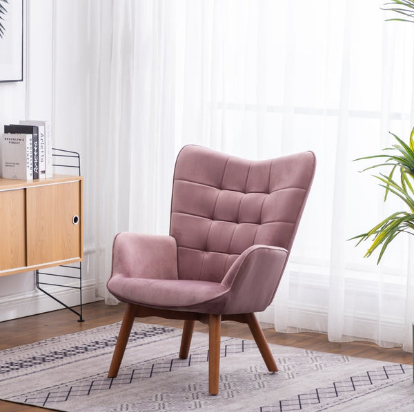 English Elm Leiria Wingback Velvet Tufted Accent Chair with Matching Ottoman Mid-century Lounge Mauve T2574P164274
