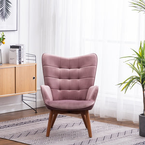 English Elm Leiria Wingback Velvet Tufted Accent Chair with Matching Ottoman Mid-century Lounge Mauve T2574P164274