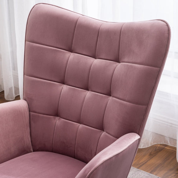 English Elm Leiria Wingback Velvet Tufted Accent Chair with Matching Ottoman Mid-century Lounge Mauve T2574P164274