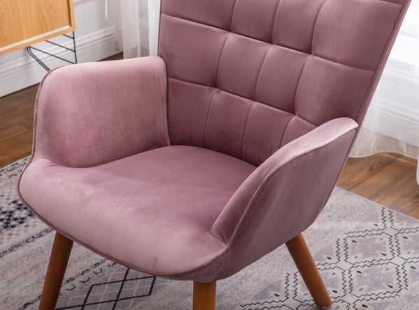 English Elm Leiria Wingback Velvet Tufted Accent Chair with Matching Ottoman Mid-century Lounge Mauve T2574P164274