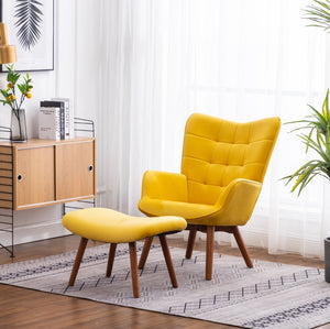 English Elm Leiria Wingback Velvet Tufted Accent Chair with Matching Ottoman Mid-century Lounge Yellow T2574P164275