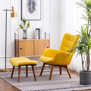 English Elm Leiria Wingback Velvet Tufted Accent Chair with Matching Ottoman Mid-century Lounge Yellow T2574P164275