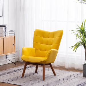 English Elm Leiria Wingback Velvet Tufted Accent Chair with Matching Ottoman Mid-century Lounge Yellow T2574P164275