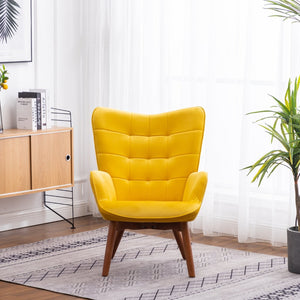 English Elm Leiria Wingback Velvet Tufted Accent Chair with Matching Ottoman Mid-century Lounge Yellow T2574P164275