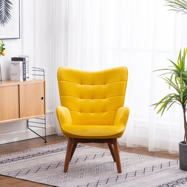 English Elm Leiria Wingback Velvet Tufted Accent Chair with Matching Ottoman Mid-century Lounge Yellow T2574P164275