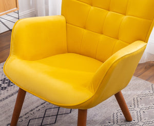 English Elm Leiria Wingback Velvet Tufted Accent Chair with Matching Ottoman Mid-century Lounge Yellow T2574P164275