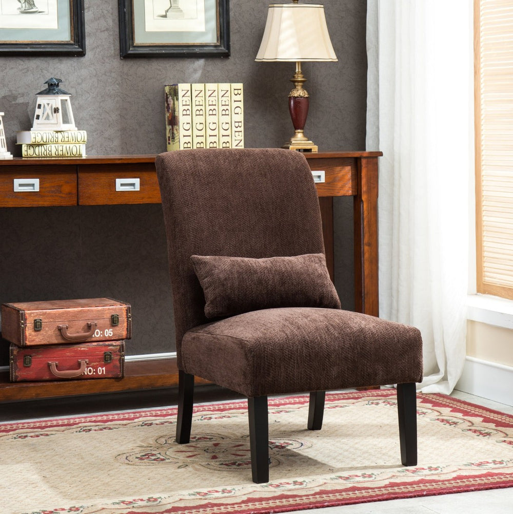 English Elm Pisano Chenille Armless Accent Chair with Graffiti Weave and Espresso Wood Legs Chocolate T2574P164499