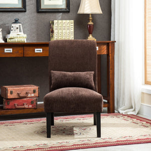 English Elm Pisano Chenille Armless Accent Chair with Graffiti Weave and Espresso Wood Legs Chocolate T2574P164499