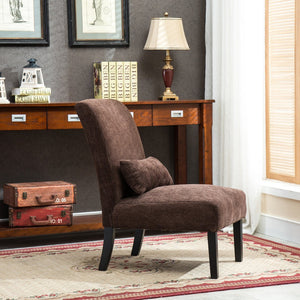 English Elm Pisano Chenille Armless Accent Chair with Graffiti Weave and Espresso Wood Legs Chocolate T2574P164499