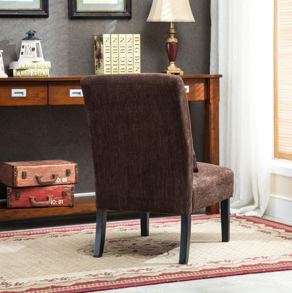 English Elm Pisano Chenille Armless Accent Chair with Graffiti Weave and Espresso Wood Legs Chocolate T2574P164499
