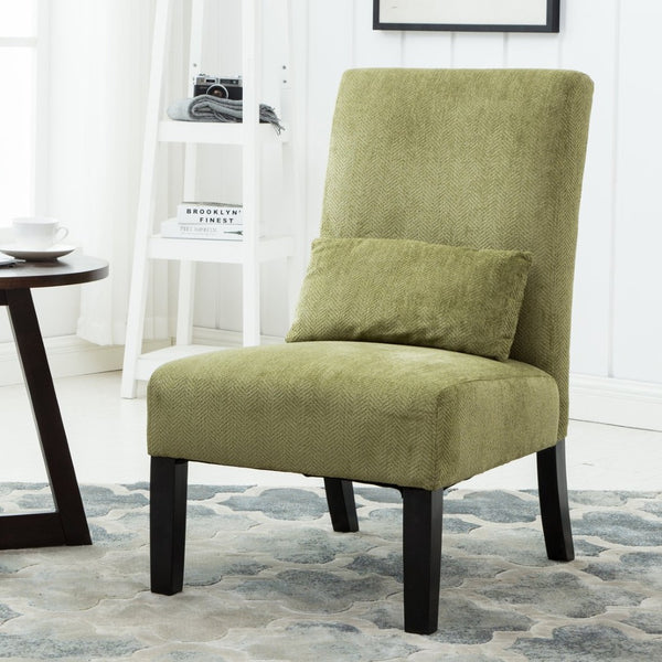 English Elm Pisano Chenille Armless Accent Chair with Graffiti Weave and Espresso Wood Legs Green T2574P164500