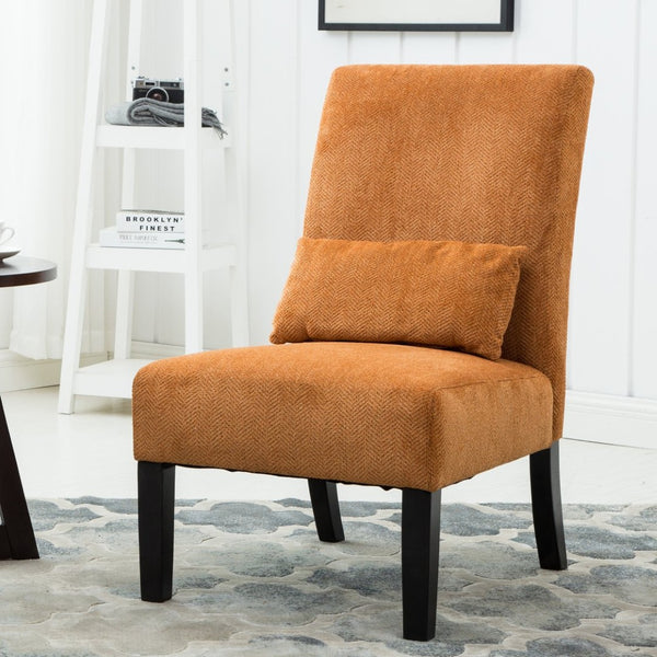English Elm Pisano Chenille Armless Accent Chair with Graffiti Weave and Espresso Wood Legs Orange T2574P164501