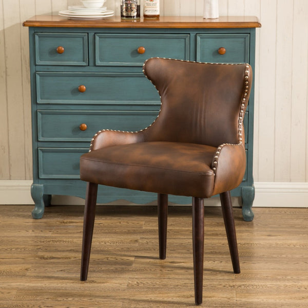 English Elm Viking Button Tufted Barrel Accent Chair Brass Nailhead Espresso Legs Brown Upholstered T2574P164502