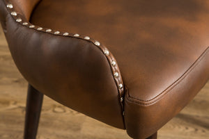 English Elm Viking Button Tufted Barrel Accent Chair Brass Nailhead Espresso Legs Brown Upholstered T2574P164502