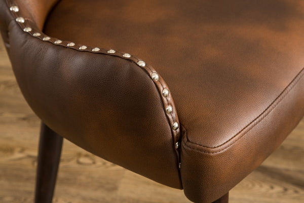 English Elm Viking Button Tufted Barrel Accent Chair Brass Nailhead Espresso Legs Brown Upholstered T2574P164502