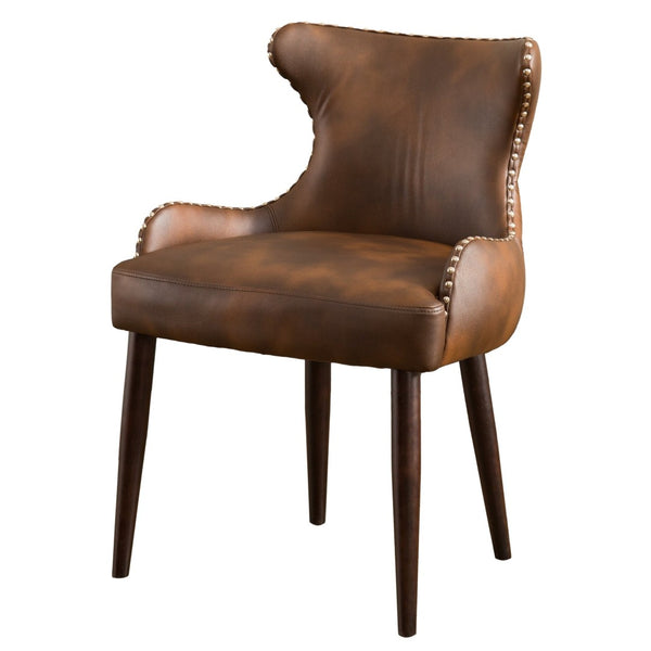 English Elm Viking Button Tufted Barrel Accent Chair Brass Nailhead Espresso Legs Brown Upholstered T2574P164502