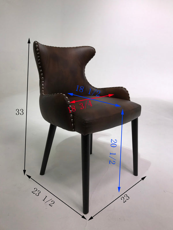 English Elm Viking Button Tufted Barrel Accent Chair Brass Nailhead Espresso Legs Brown Upholstered T2574P164502