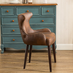 English Elm Viking Button Tufted Barrel Accent Chair Brass Nailhead Espresso Legs Brown Upholstered T2574P164502