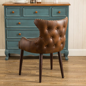 English Elm Viking Button Tufted Barrel Accent Chair Brass Nailhead Espresso Legs Brown Upholstered T2574P164502
