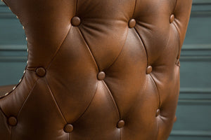 English Elm Viking Button Tufted Barrel Accent Chair Brass Nailhead Espresso Legs Brown Upholstered T2574P164502