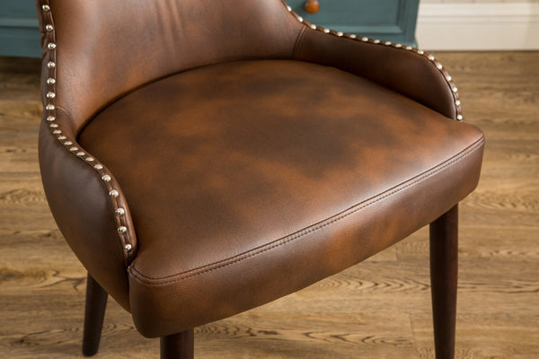 English Elm Viking Button Tufted Barrel Accent Chair Brass Nailhead Espresso Legs Brown Upholstered T2574P164502