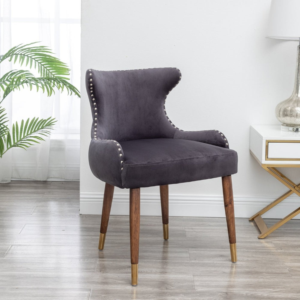 English Elm Lindale Velvet Accent Chair with Button Tufting Nailhead Trim and Rubberwood Legs T2574P164505