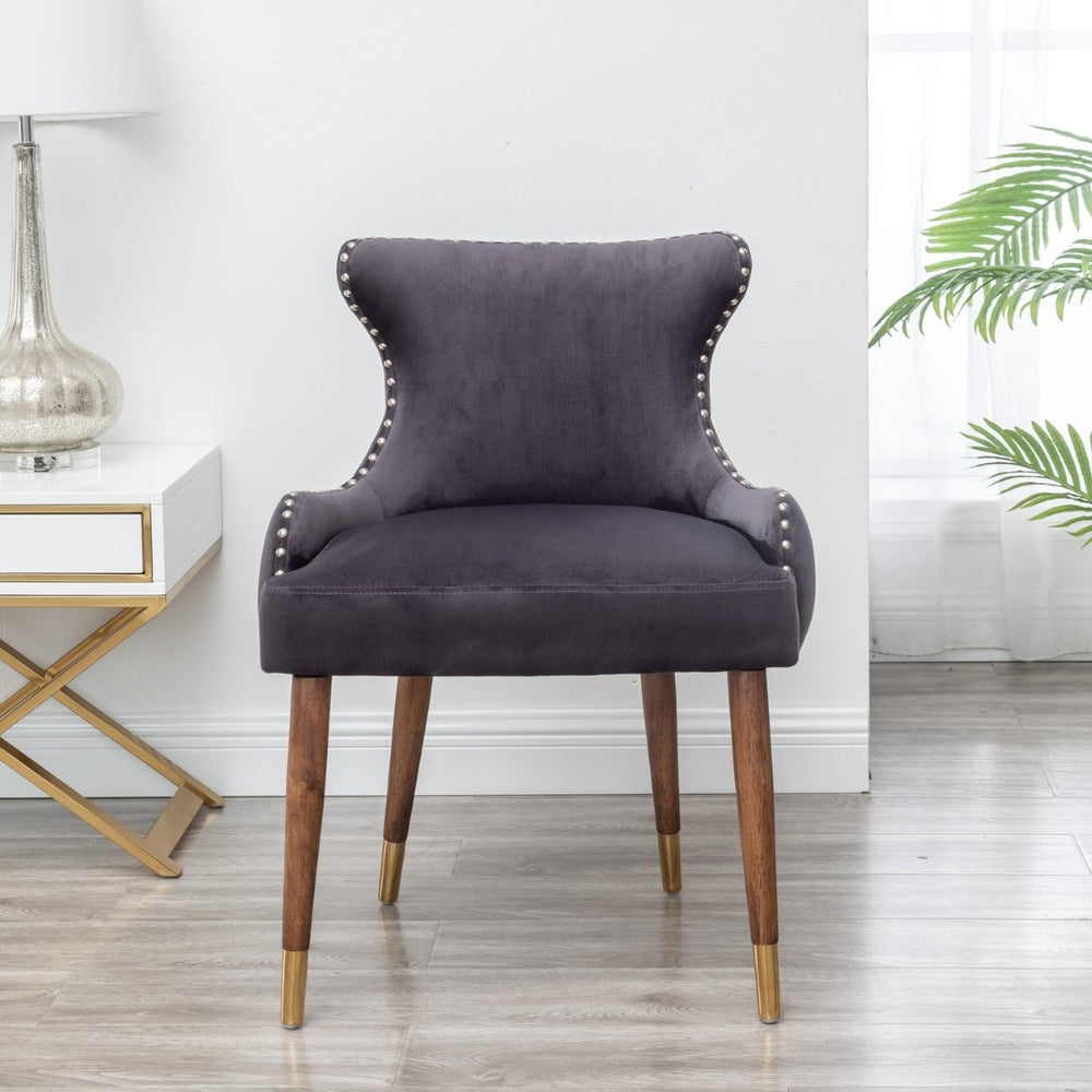 English Elm Lindale Velvet Accent Chair with Button Tufting Nailhead Trim and Rubberwood Legs T2574P164505
