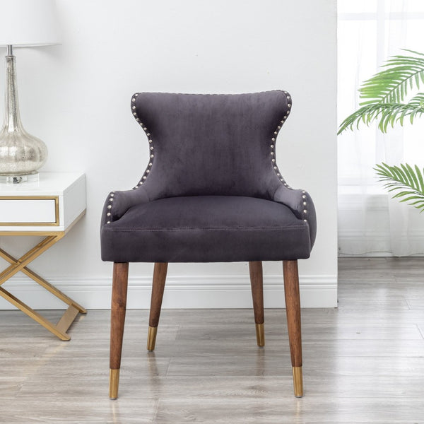 English Elm Lindale Velvet Accent Chair with Button Tufting Nailhead Trim and Rubberwood Legs T2574P164505