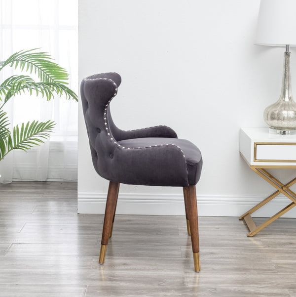 English Elm Lindale Velvet Accent Chair with Button Tufting Nailhead Trim and Rubberwood Legs T2574P164505