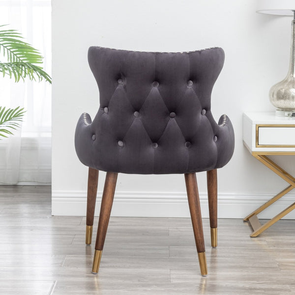 English Elm Lindale Velvet Accent Chair with Button Tufting Nailhead Trim and Rubberwood Legs T2574P164505