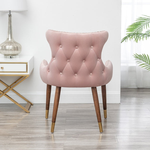 English Elm Lindale Velvet Button Tufted Accent Chair with Nailhead Trim and Gold Tipped Legs T2574P164506