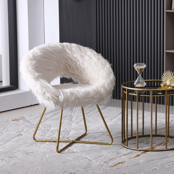 English Elm Slatina Plush Faux Fur Barrel Chair with Gold Sled Base for Bedroom or Living Room T2574P164507