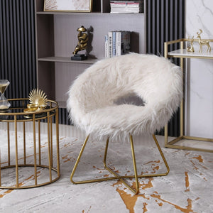 English Elm Slatina Plush Faux Fur Barrel Chair with Gold Sled Base for Bedroom or Living Room T2574P164507