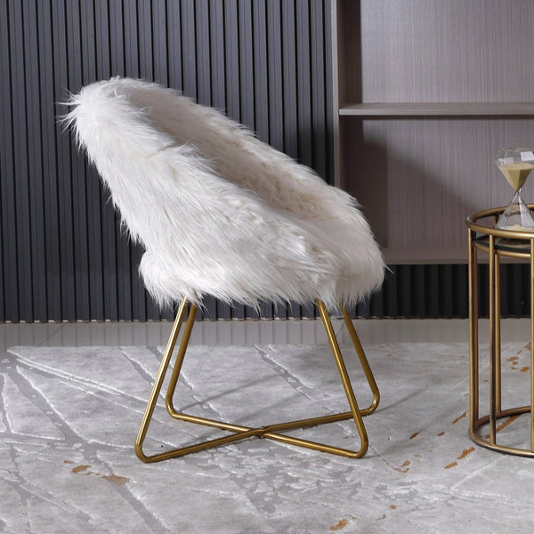 English Elm Slatina Plush Faux Fur Barrel Chair with Gold Sled Base for Bedroom or Living Room T2574P164507