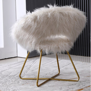 English Elm Slatina Plush Faux Fur Barrel Chair with Gold Sled Base for Bedroom or Living Room T2574P164507
