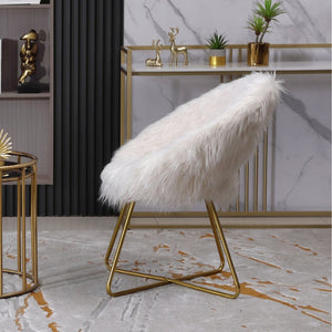 English Elm Slatina Plush Faux Fur Barrel Chair with Gold Sled Base for Bedroom or Living Room T2574P164507