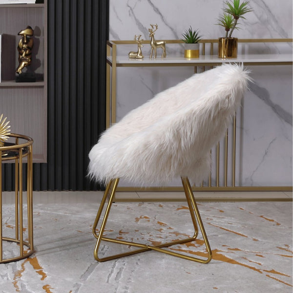 English Elm Slatina Plush Faux Fur Barrel Chair with Gold Sled Base for Bedroom or Living Room T2574P164507