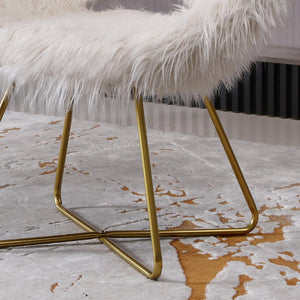 English Elm Slatina Plush Faux Fur Barrel Chair with Gold Sled Base for Bedroom or Living Room T2574P164507