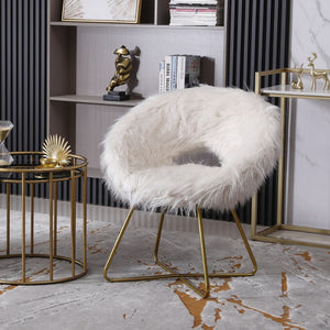 English Elm Slatina Plush Faux Fur Barrel Chair with Gold Sled Base for Bedroom or Living Room T2574P164507