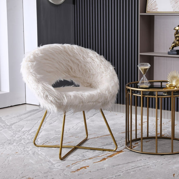 English Elm Slatina Plush Faux Fur Barrel Chair with Gold Sled Base for Bedroom or Living Room T2574P164507