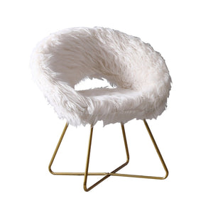 English Elm Slatina Plush Faux Fur Barrel Chair with Gold Sled Base for Bedroom or Living Room T2574P164507