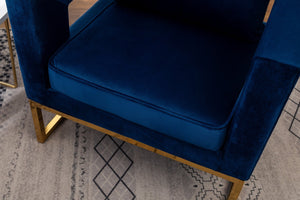English Elm Lenola Glam Velvet Accent Chair with Gold Metal Frame and Pillow Back Armchair Blue T2574P164509