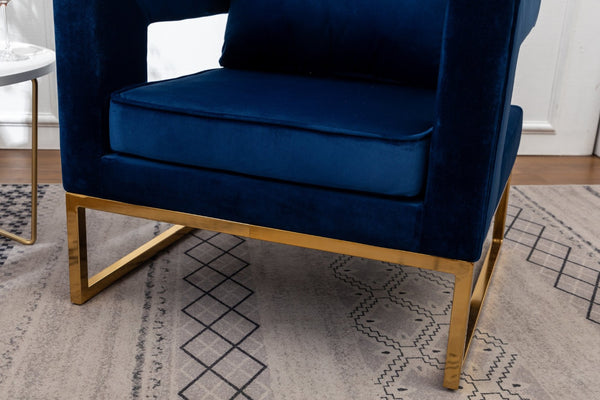 English Elm Lenola Glam Velvet Accent Chair with Gold Metal Frame and Pillow Back Armchair Blue T2574P164509